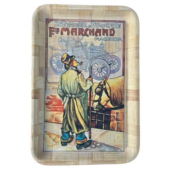 <<SOLD<< 5 Serving Trays Woven Bamboo Milk Bicycle Antique Adverts Vintage 70s - Picture 5 of 6